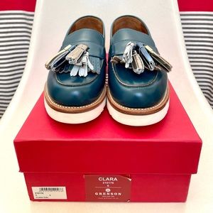 GRENSON Clara Teal Leather Loafers with Multi-Color Tassels